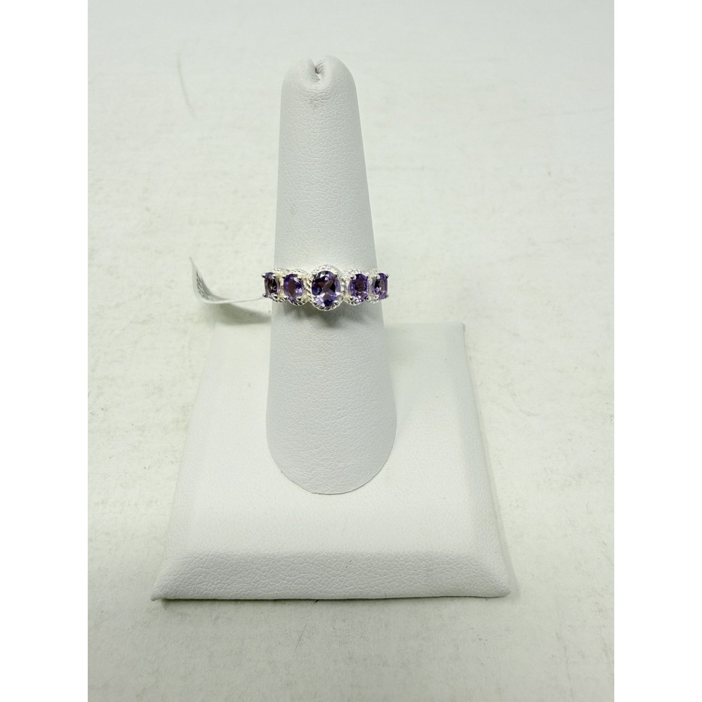 Shop LC Bolivian Amethyst Sterling Silver 5 Stone Size 7 Ring 1.03 cts. 5156